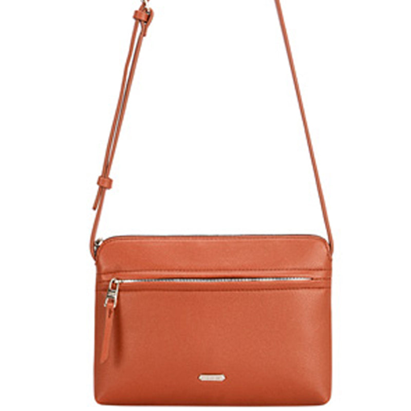 (a9) David Jones Orange Faux Leather Crossbody Shoulder Bag