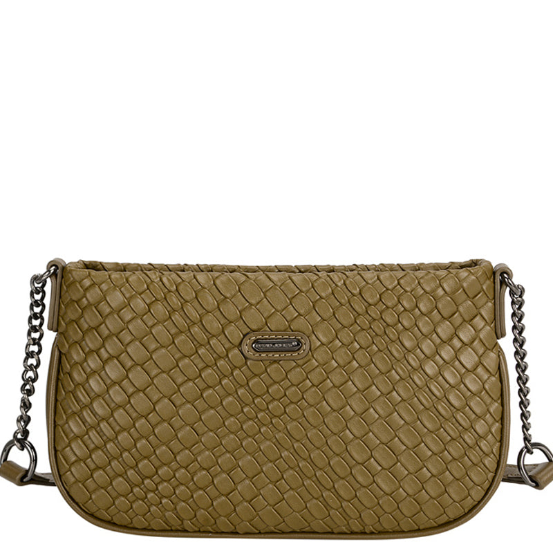 (a9) David Jones Olive Faux Leather Crossbody Shoulder Bag