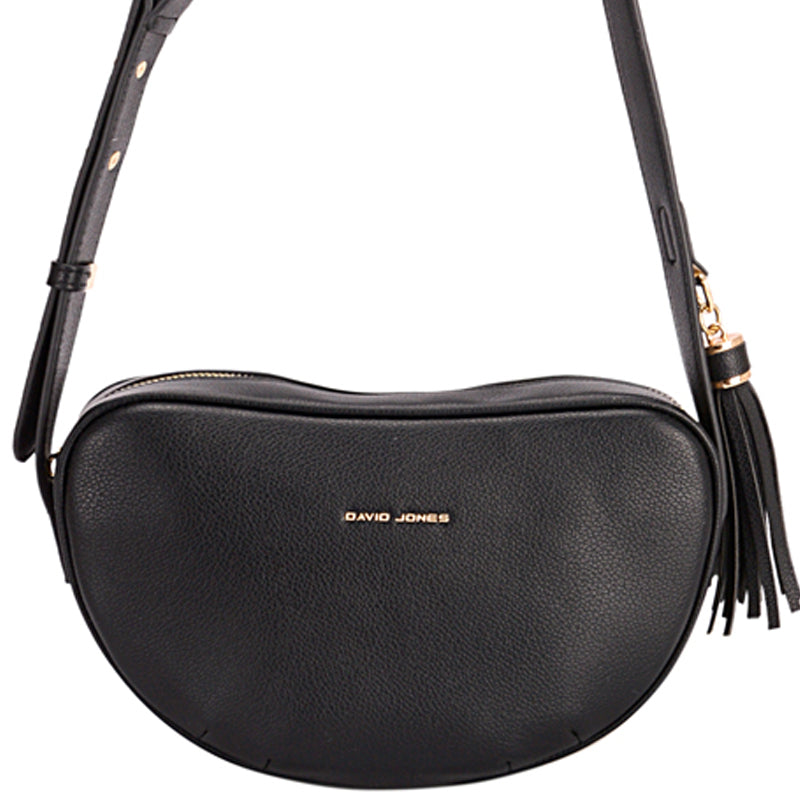 (a4) David Jones Black Faux Leather Crossbody Shoulder Bag