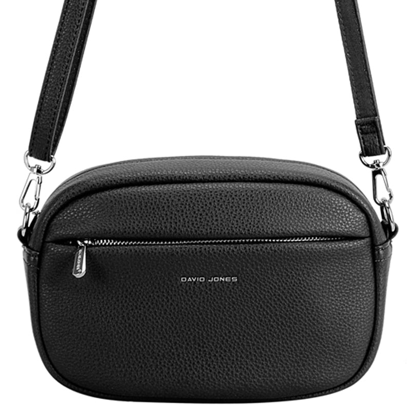 (a7) David Jones Black Faux Leather Crossbody Shoulder Bag