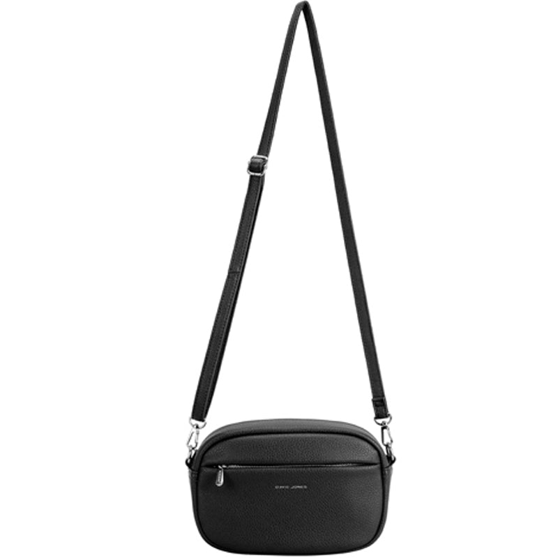 (a7) David Jones Black Faux Leather Crossbody Shoulder Bag