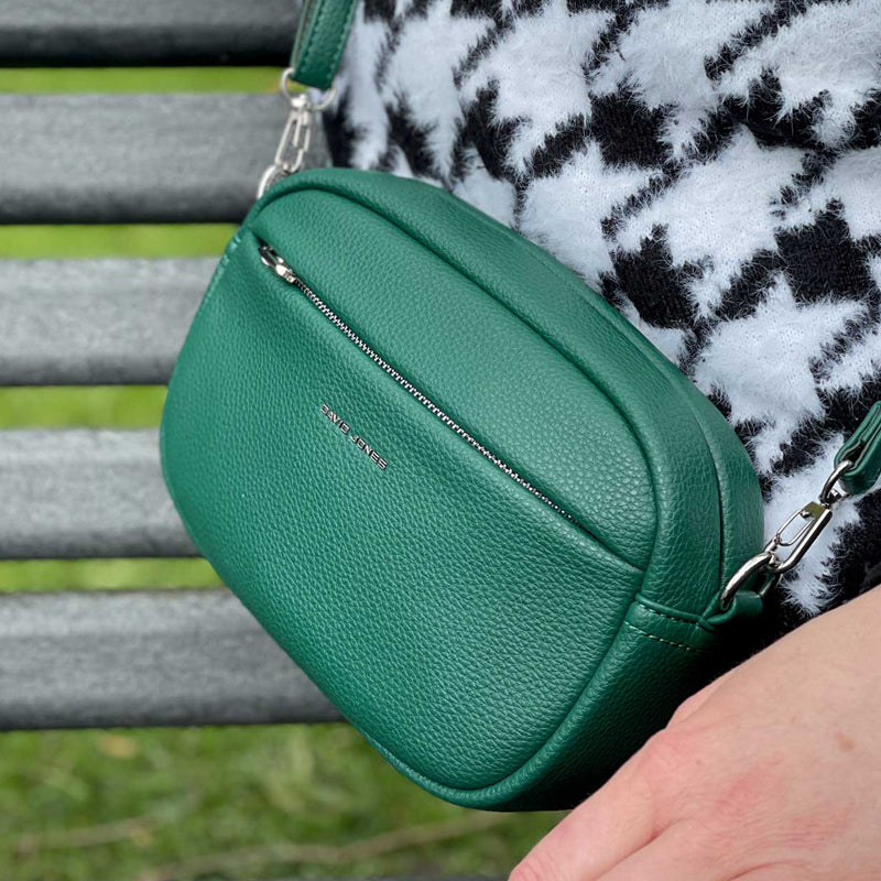 (a7) David Jones Green Faux Leather Crossbody Shoulder Bag