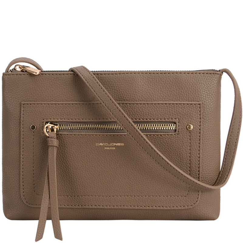 (a1) David Jones Dark Taupe Faux Leather Crossbody Shoulder Bag