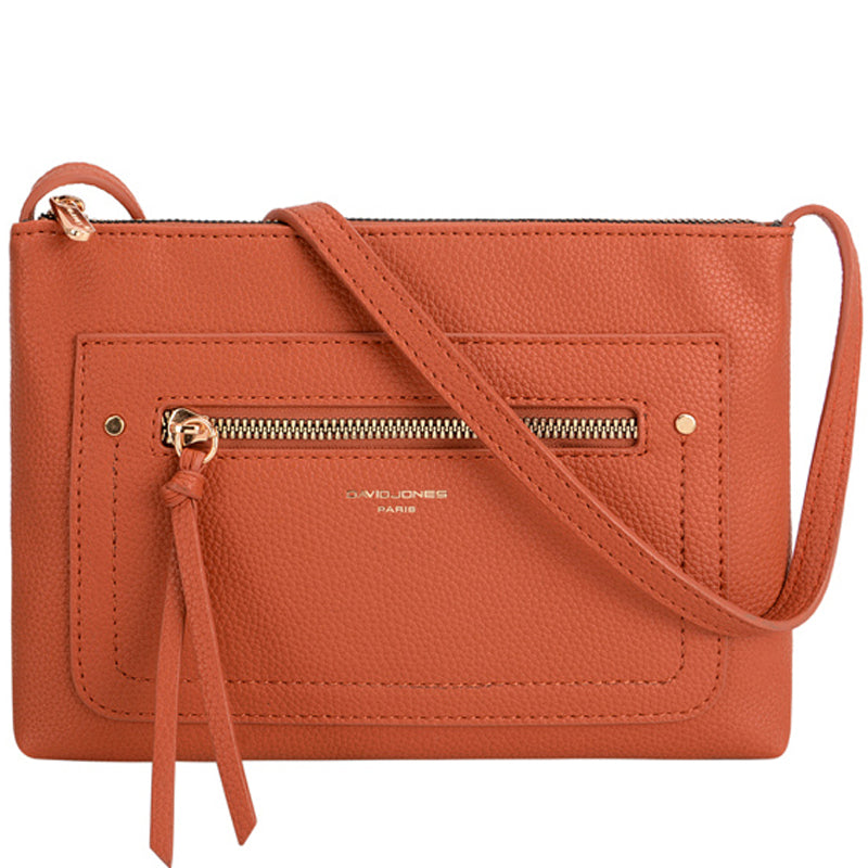 (a1) David Jones Orange Faux Leather Crossbody Shoulder Bag