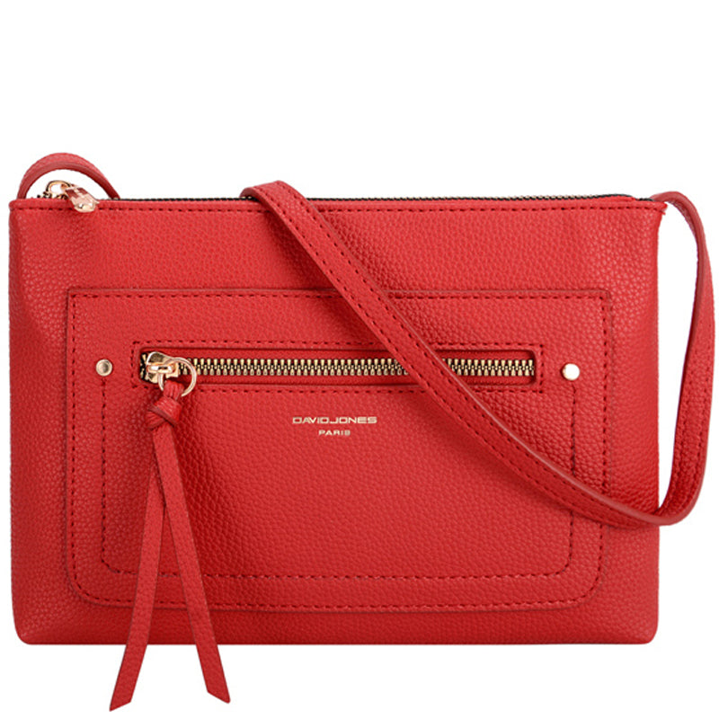 (a1) David Jones Red Faux Leather Crossbody Shoulder Bag