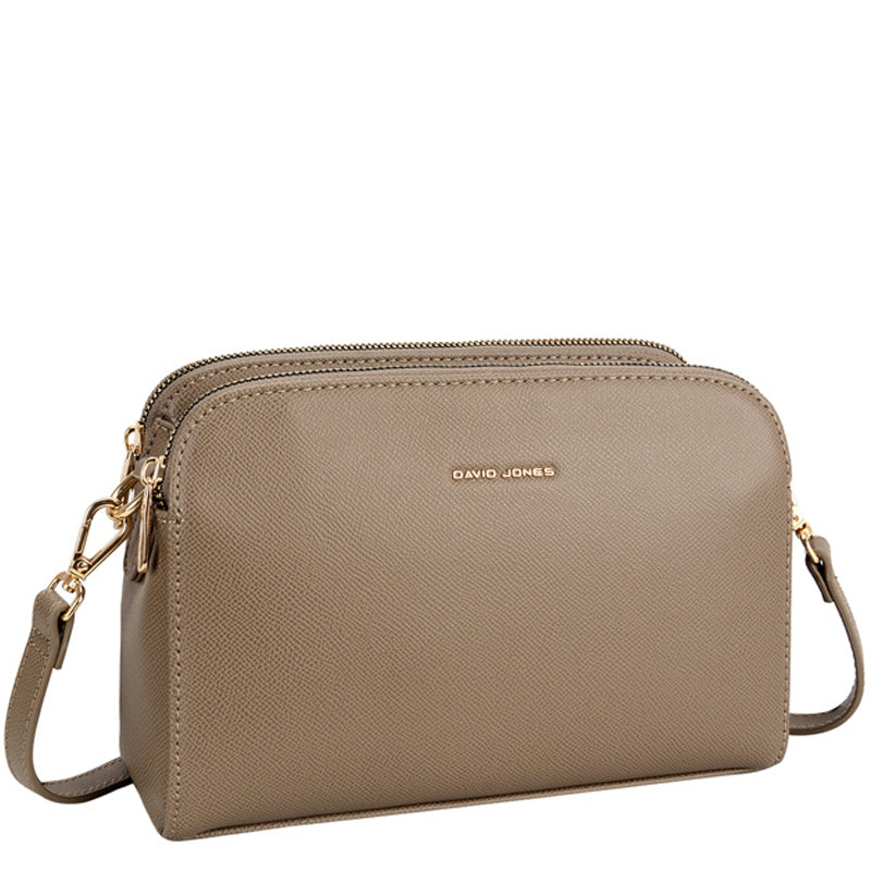 (a6) David Jones Taupe Faux Leather Crossbody Shoulder Bag