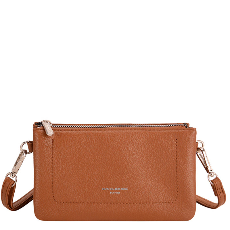 (a5) David Jones Cognac Faux Leather Crossbody Shoulder Bag