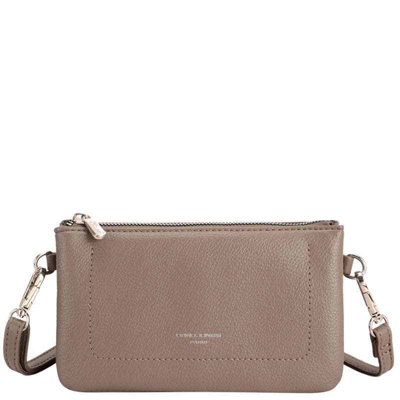 (a5) David Jones Taupe Faux Leather Crossbody Shoulder Bag