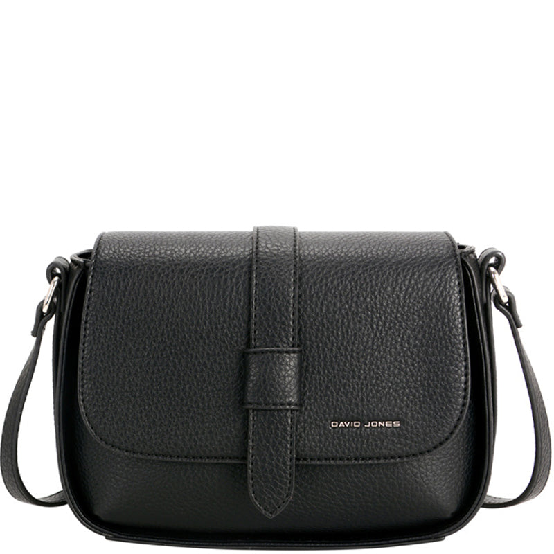 (a4) David Jones Black Faux Leather Crossbody Shoulder Bag