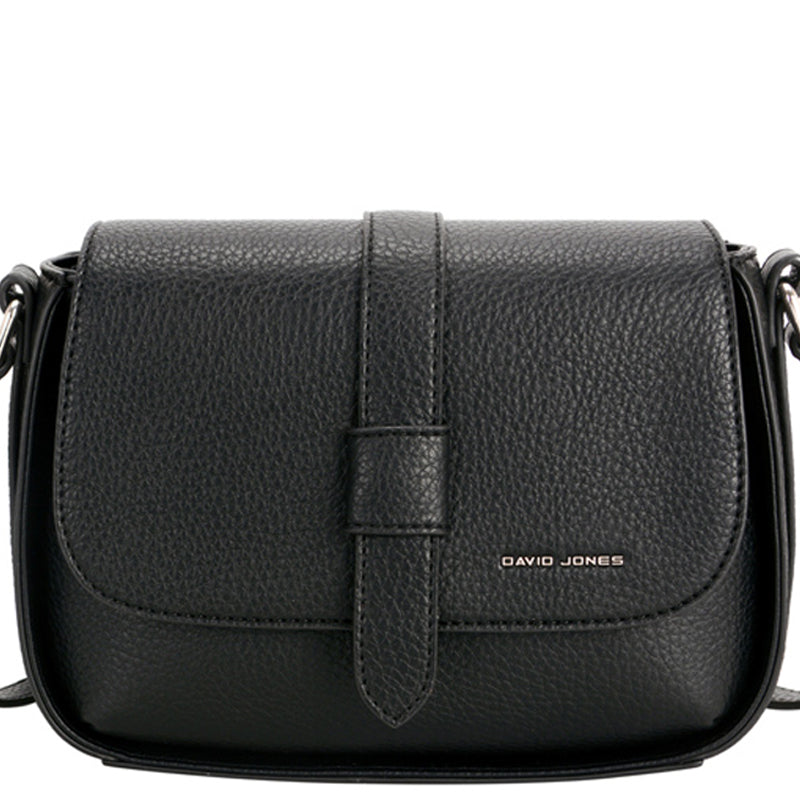 (a4) David Jones Black Faux Leather Crossbody Shoulder Bag