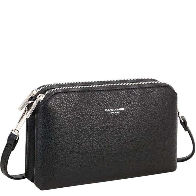 (a6) David Jones Black Faux Leather Crossbody Shoulder Bag