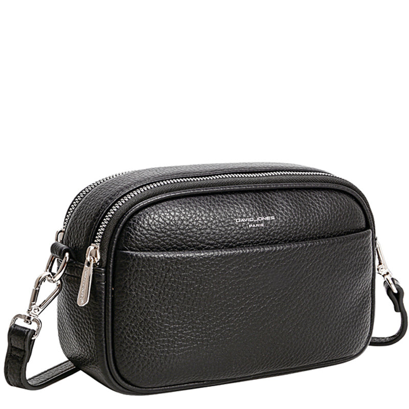 (a5) David Jones Black Faux Leather Crossbody Shoulder Bag