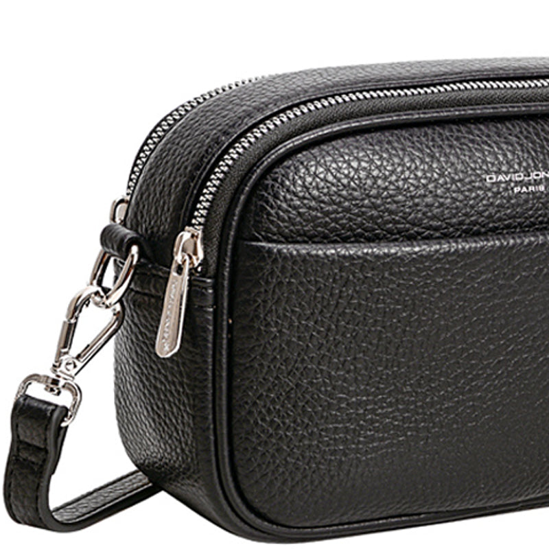 (a5) David Jones Black Faux Leather Crossbody Shoulder Bag