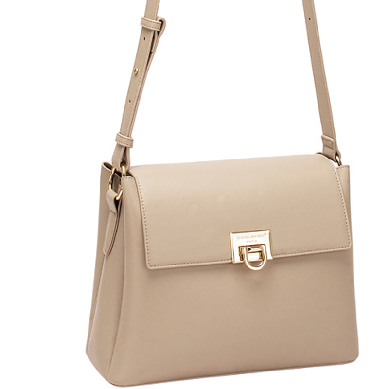 (a3) David Jones Taupe Faux Leather Crossbody Shoulder Bag