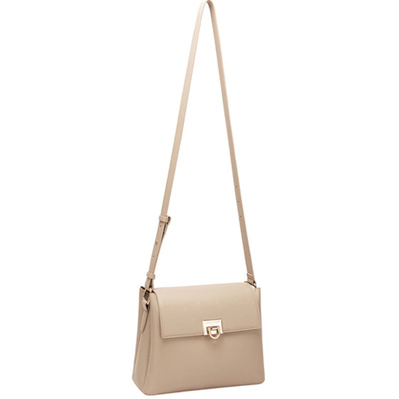 (a3) David Jones Taupe Faux Leather Crossbody Shoulder Bag