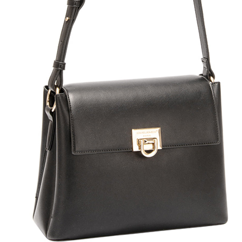 (a3) David Jones Black Faux Leather Crossbody Shoulder Bag