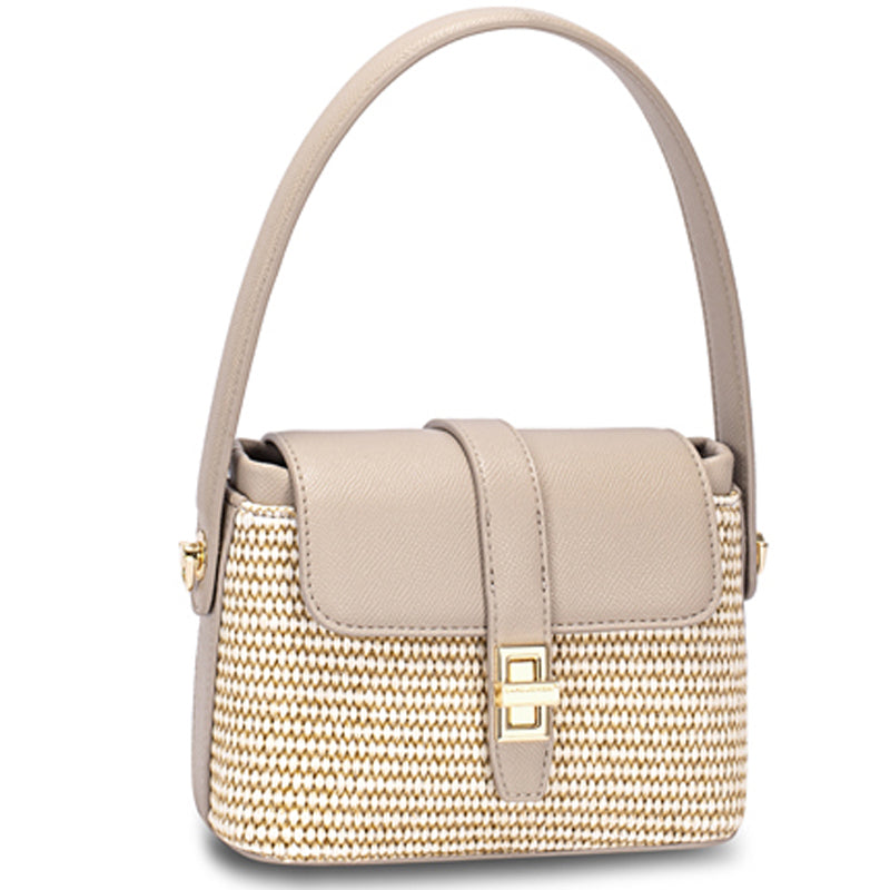 (a8) David Jones Taupe Faux Leather Crossbody Shoulder Bag