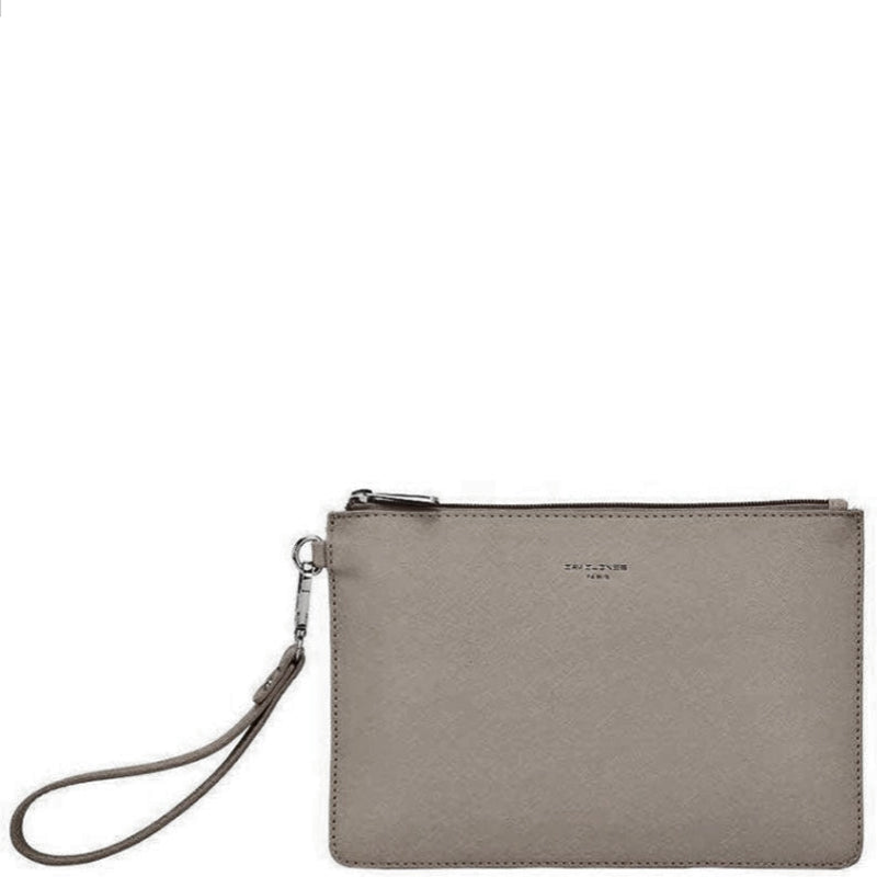 (b4) David Jones Faux Leather Light Grey Wrist Bag Clutch Bag