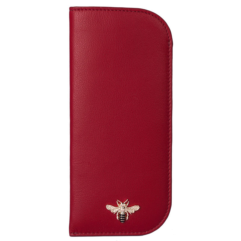 a3 Mala Red Leather Bee Motif Glasses Case
