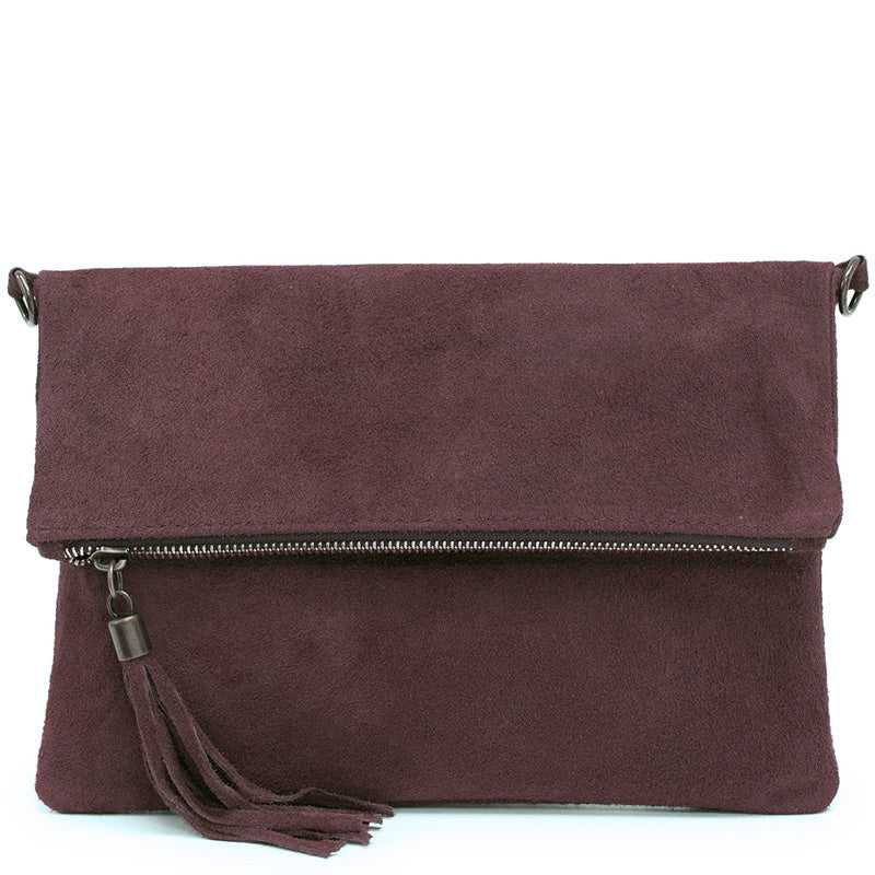 (1g) Your Bag Heaven Fold Over Dark Brown Suede Clutch Crossbody Shoulder Bag