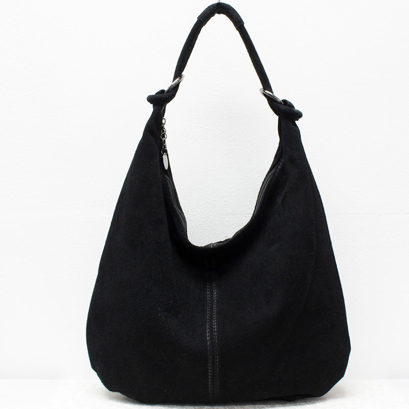(1a) Your Bag Heaven Black Suede Shoulder Hobo Bag