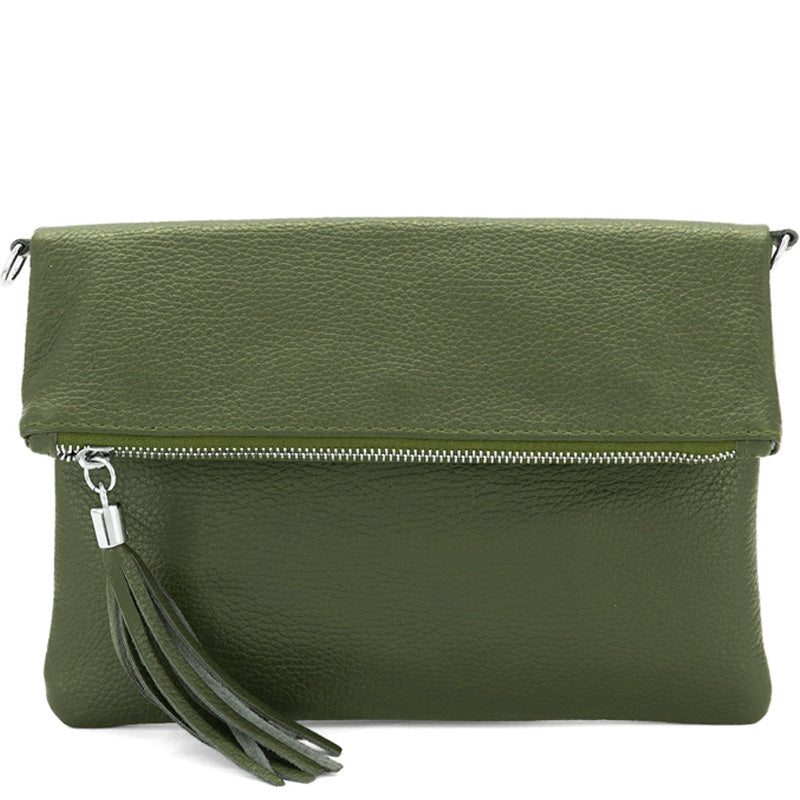 (1) Your Bag Heaven Olive Green Leather Clutch Crossbody Shoulder Bag