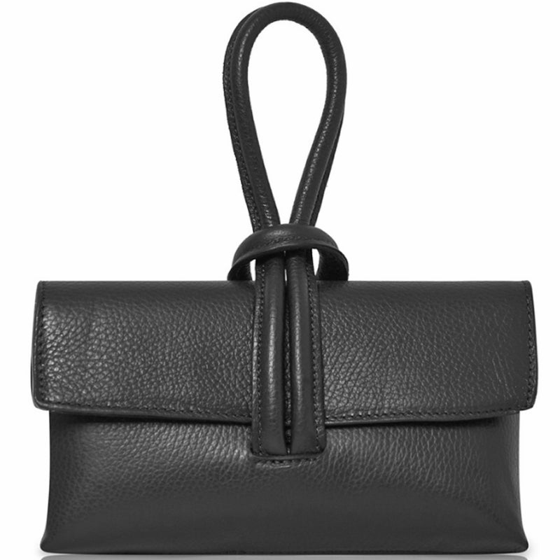 (a2) Your Bag Heaven Black Leather Clutch Grab Crossbody Shoulder Bag