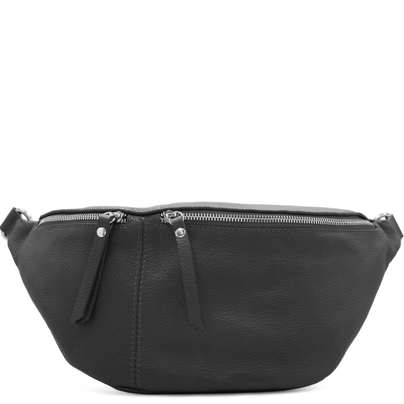 (a3) Your Bag Heaven Black Leather XL Crossbody Waist Sling Bag