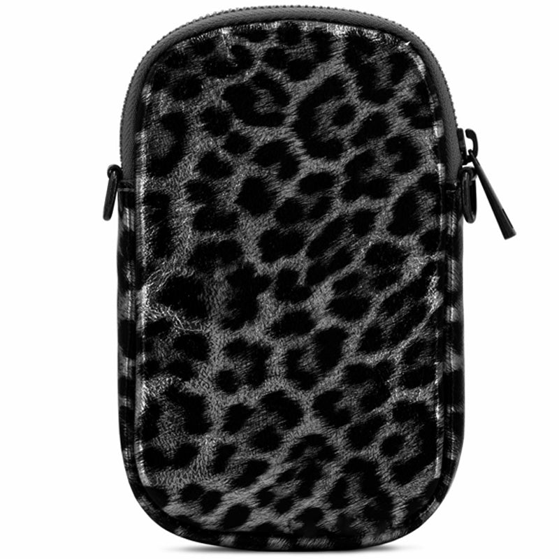 (b1) Your Bag Heaven Dark Pewter Leopard Leather Crossbody Shoulder Bag Phone Bag