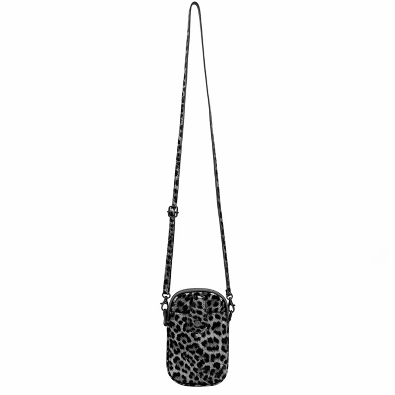 (b1) Your Bag Heaven Dark Pewter Leopard Leather Crossbody Shoulder Bag Phone Bag