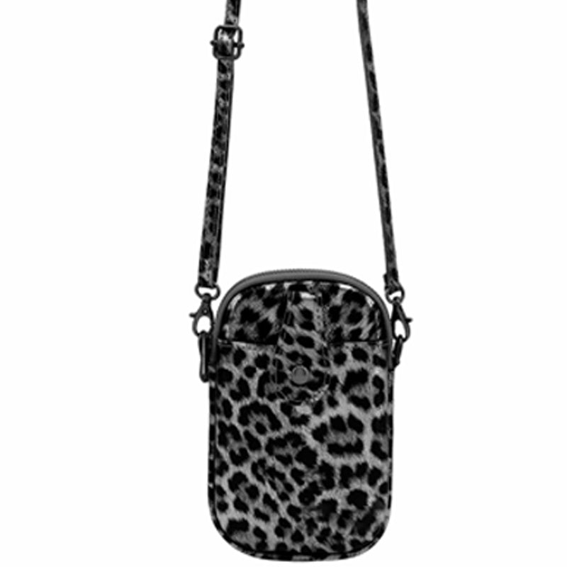 (b1) Your Bag Heaven Dark Pewter Leopard Leather Crossbody Shoulder Bag Phone Bag