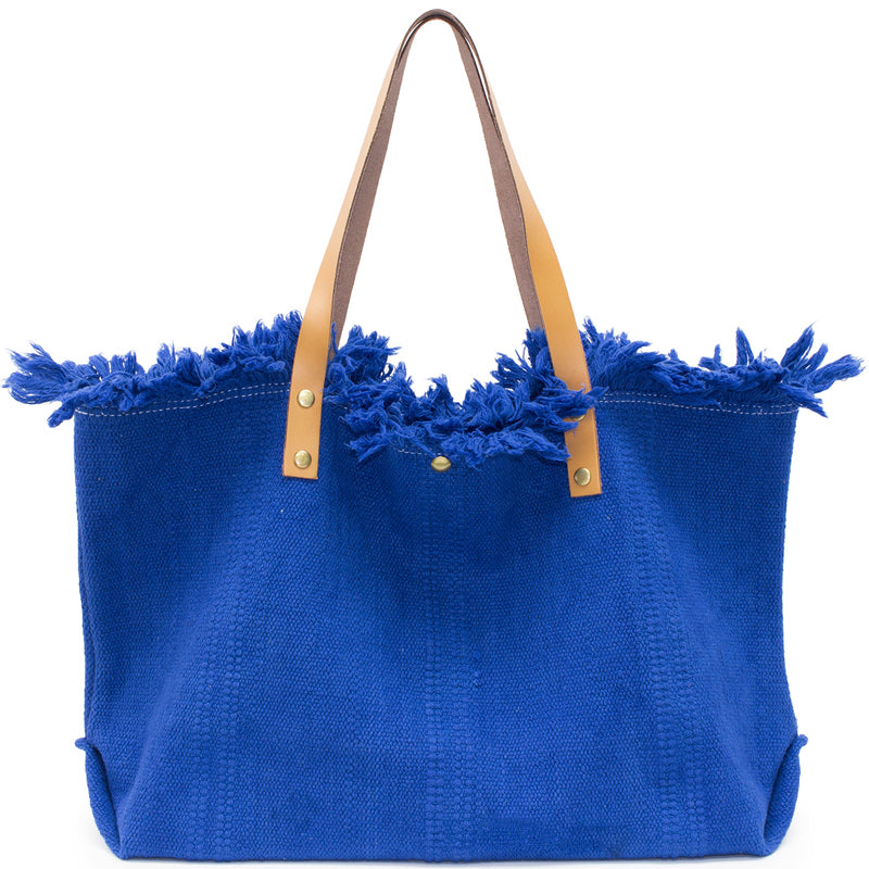 (a)  Your Bag Heaven Blue Canvas Leather Beach Tote Shopper Bag