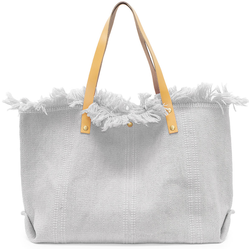 Your Bag Heaven Light Grey Canvas Leather Beach Tote Shopper Bag