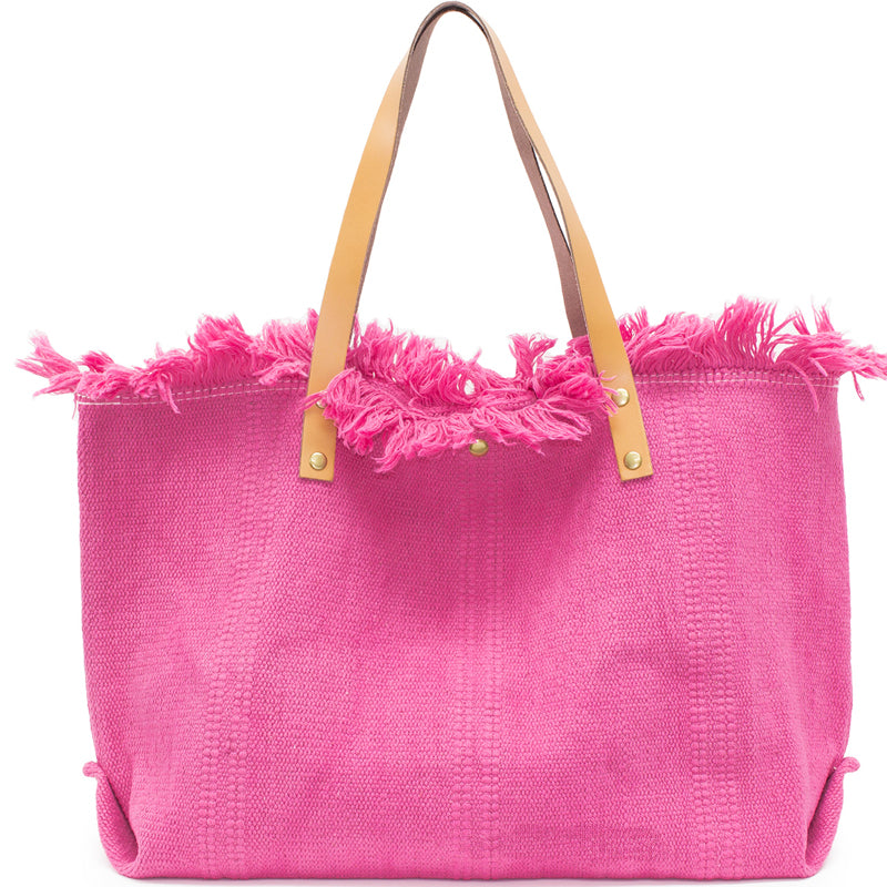 (a) Your Bag Heaven Magenta Pink Canvas Leather Beach Tote Shopper Bag