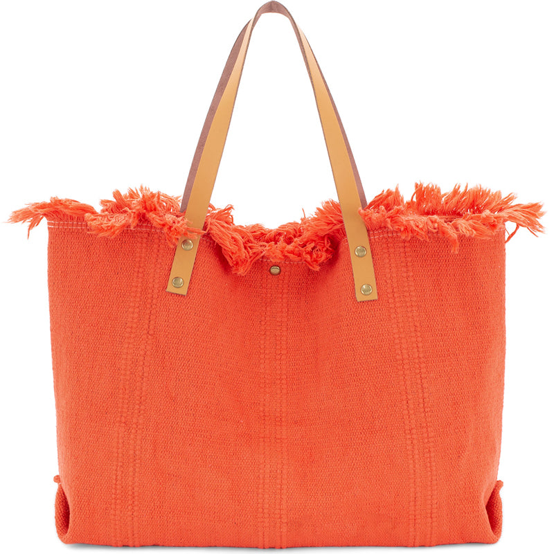 (a) Your Bag Heaven Orange Canvas Leather Beach Tote Shopper Bag