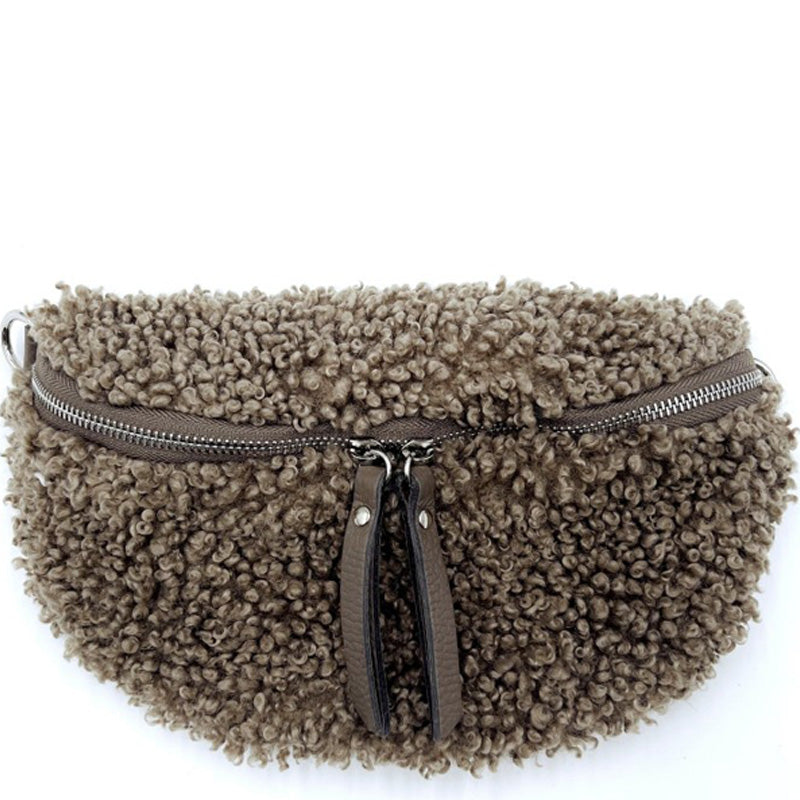 (a1) Your Bag Heaven Black Leather Teddy Crossbody Waist Sling Bag