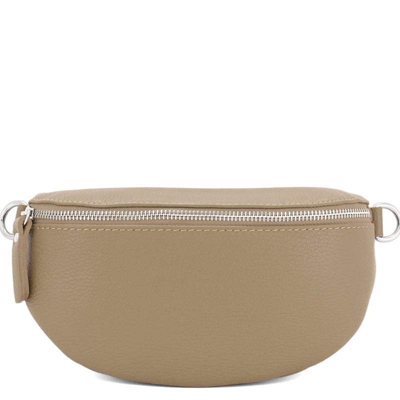 (a1) Your Bag Heaven Taupe Leather Crossbody Waist Sling Bag