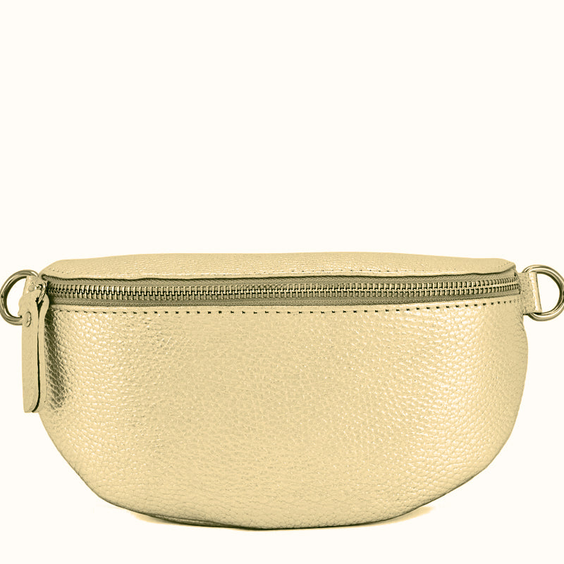 (a1) Your Bag Heaven Gold Metallic Leather Crossbody Waist Sling Bag