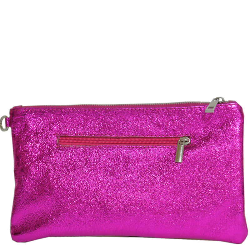 (a) Your Bag Heaven Metallic Pink Multi Leather Clutch Crossbody Shoulder Wrist Bag
