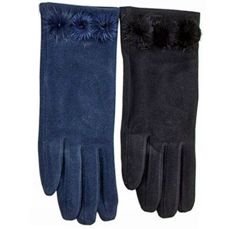 (a8) Bag Heaven Navy 3 PomPom Ladies Gloves