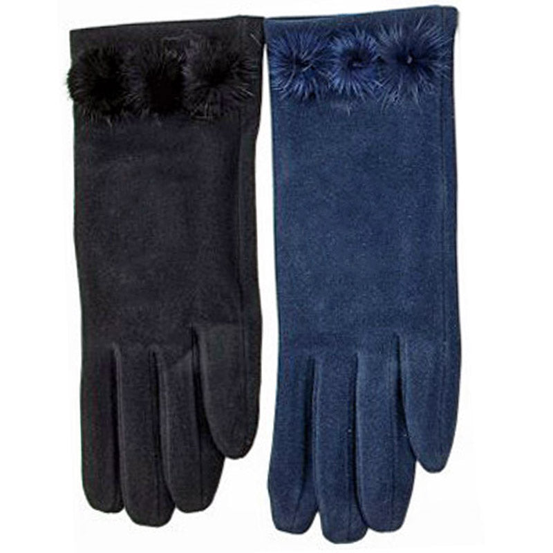 (e2) Bag Heaven Black 3 PomPom Ladies Gloves