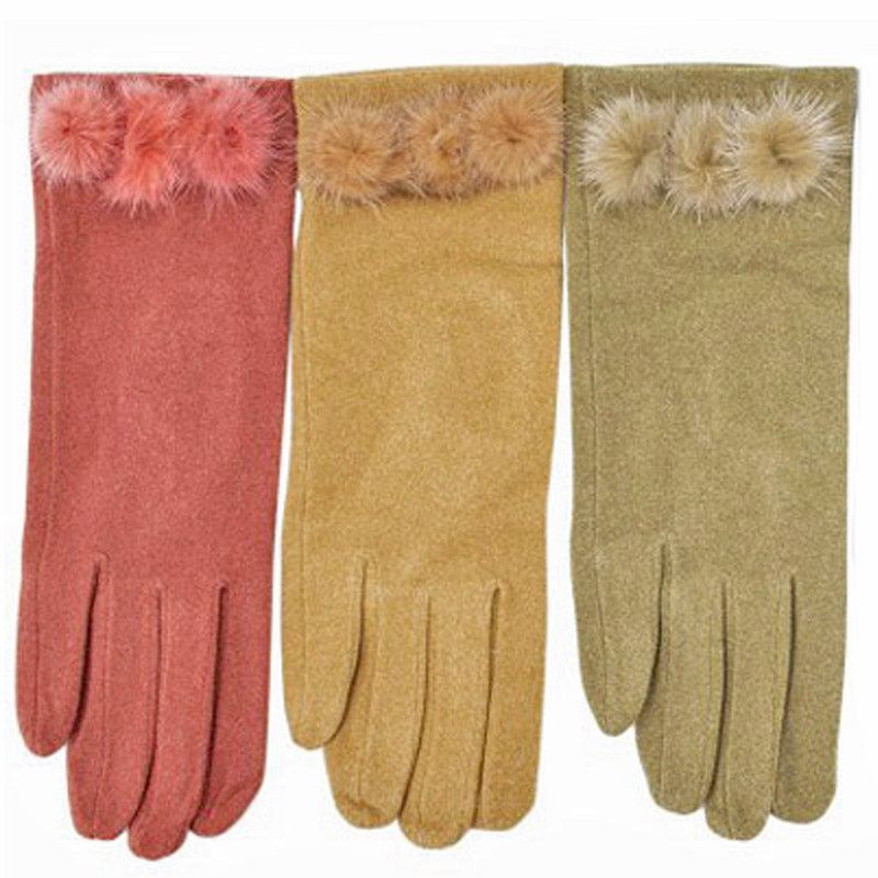 (a8) Bag Heaven Old Rose 3 PomPom Ladies Gloves