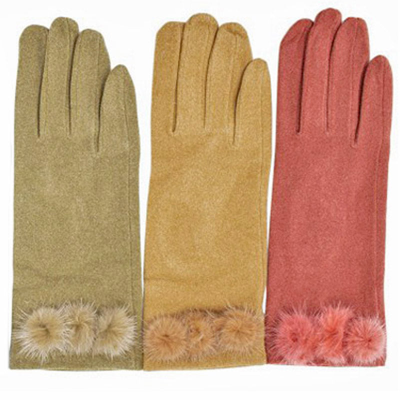 (e2) Bag Heaven Camel 3 PomPom Ladies Gloves