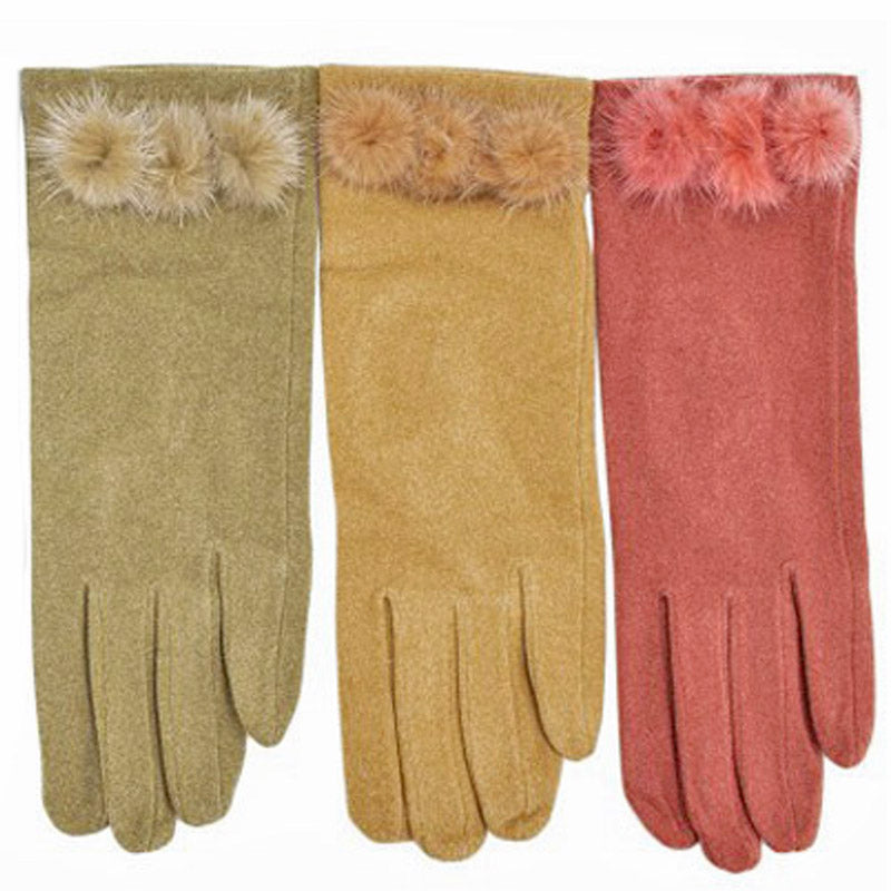 (e2) Bag Heaven Taupe 3 PomPom Ladies Gloves