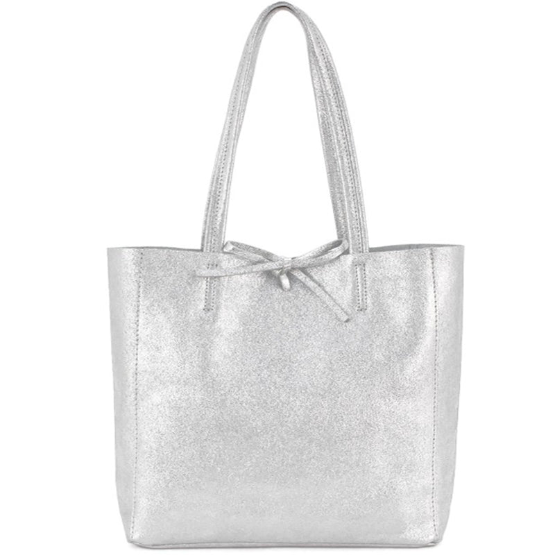 (b5) Your Bag Heaven Silver Medium Soft Leather Tote Bag Shopper Bag