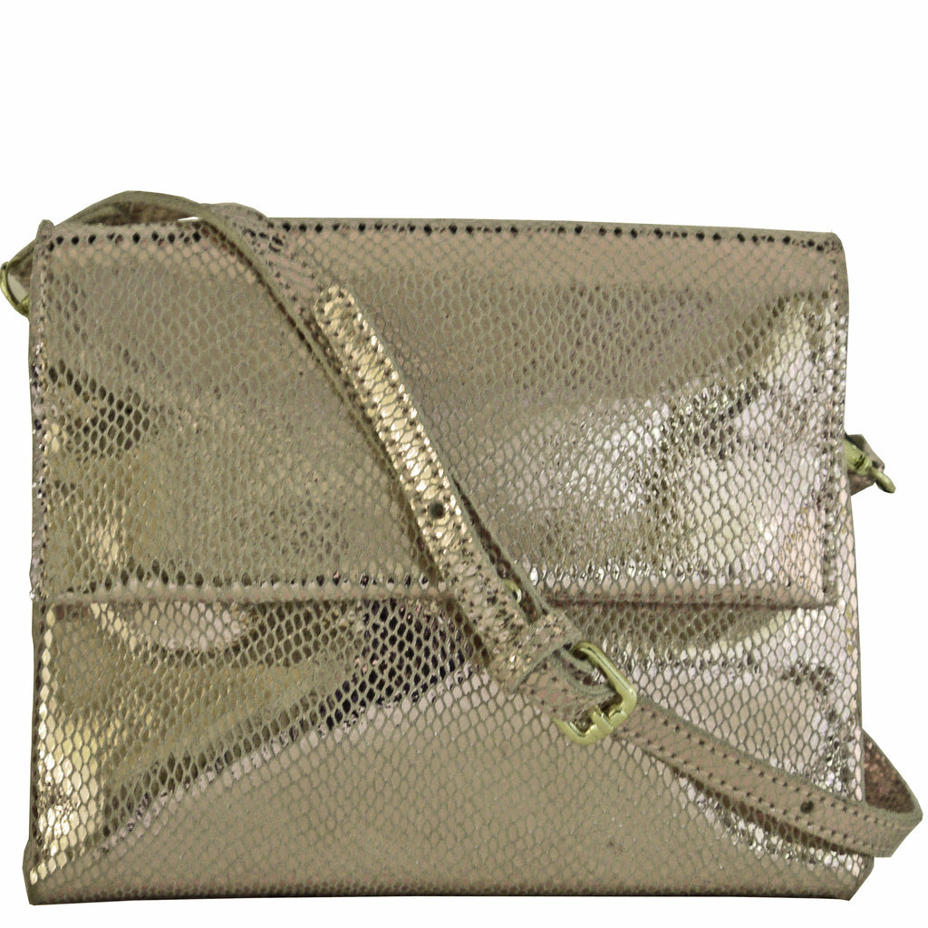 (a2) Malissa J Crossbody Shoulder Bag Gold Metallic Leather
