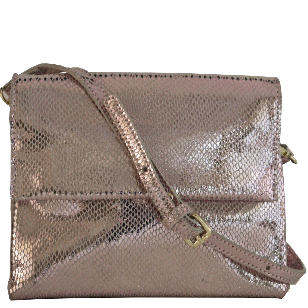 (a2 Malissa J Crossbody Shoulder Bag Rose Gold Metallic Leather
