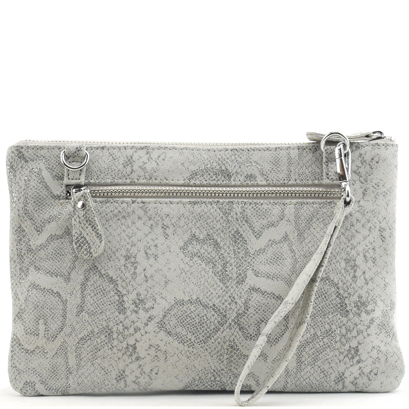 (1a) Malissa J Wrist Clutch Crossbody Shoulder Bag  Creamy Grey Leather