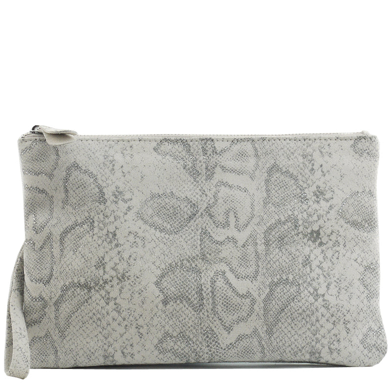 (1a) Malissa J Wrist Clutch Crossbody Shoulder Bag  Creamy Grey Leather