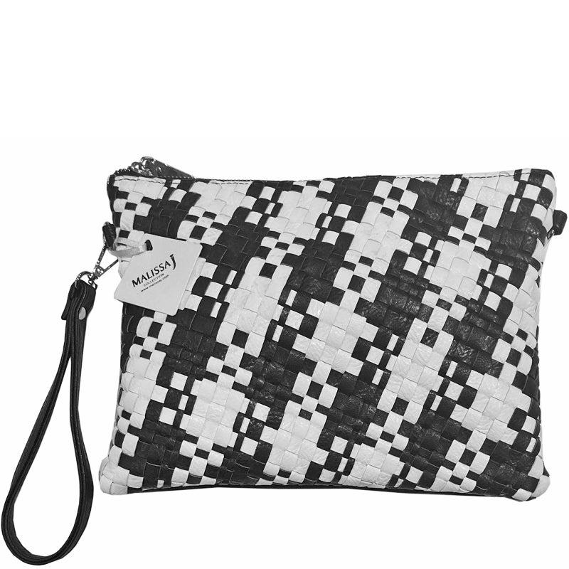 Malissa J Black White Faux Leather Clutch Wrist Crossbody Shoulder Bag